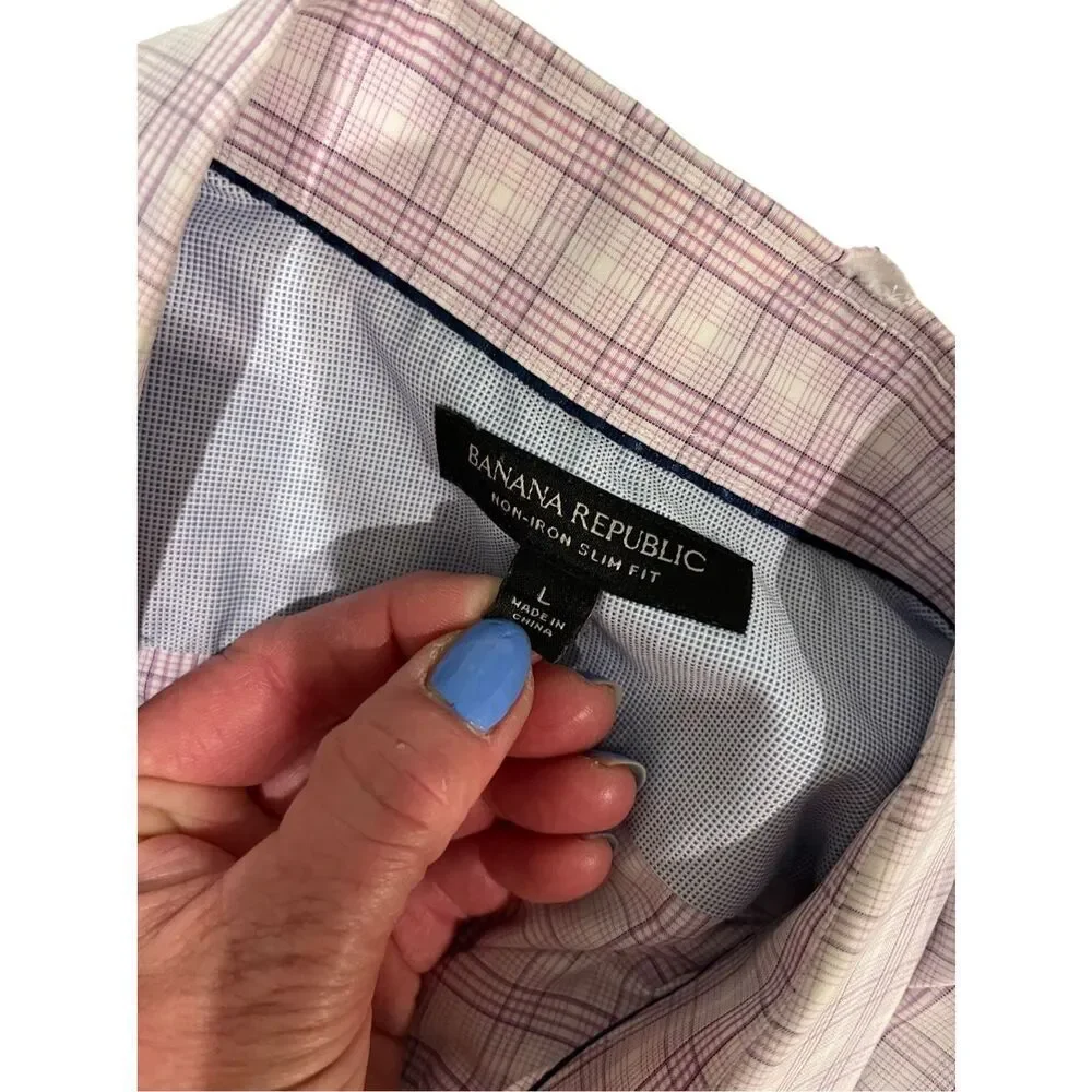 Banana Republic purple and white checked 100% cotton button down shirt - L